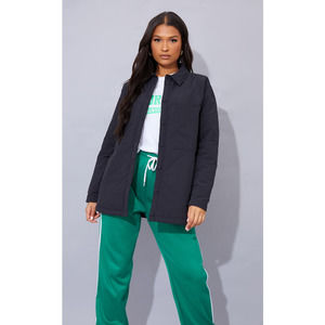 Pretty Little Thing Longline Quilted Shacket, Women's Size 12 US - Black